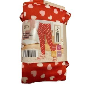 Nwt Girls Fleece Lined Heart Leggings Valentines Polkadot